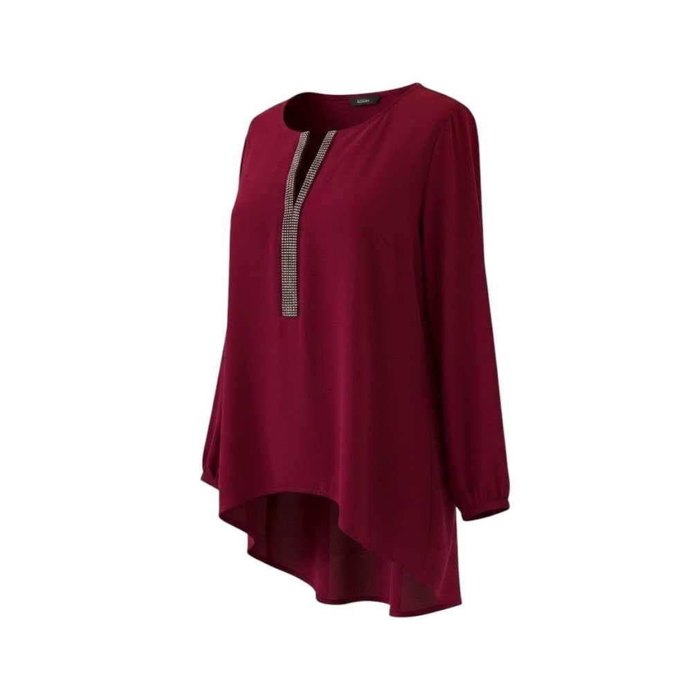Juicy Couture Magenta Rhinestone Split Neck High Low Chiffon Blouse Womens Med